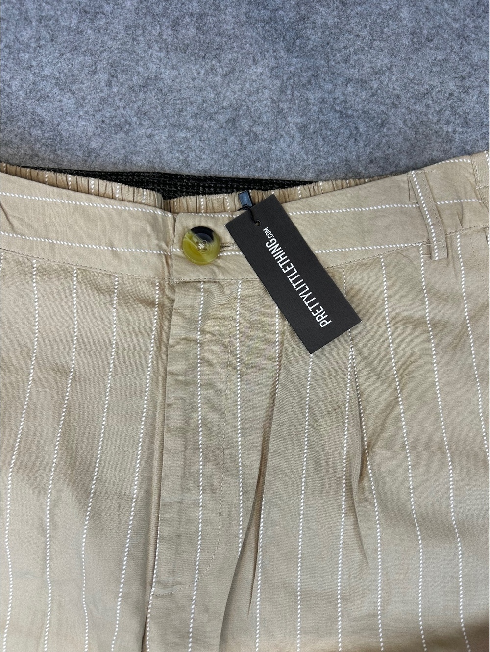 PRETTYLITTLETHING Pants Women's Size 4 Tan Pinstripe Wide Leg Business Casual